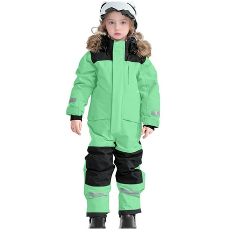 newwalpole Snow Suit for Kids Boys Girls One Piece Snowsuit Waterproof Windproof Winter Outdoor Overalls Snowboarding Ski Suits Green for Size 3-4 Years