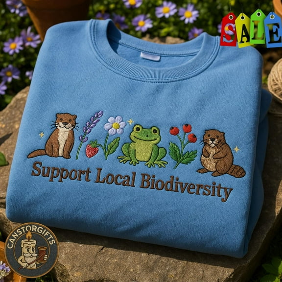 Support Local Biodiversity Embroidered Shirt, Forest Animals Tee, Granola Girl Aesthetic, Eco Friendly Gift, Earth Day Nature Shirt