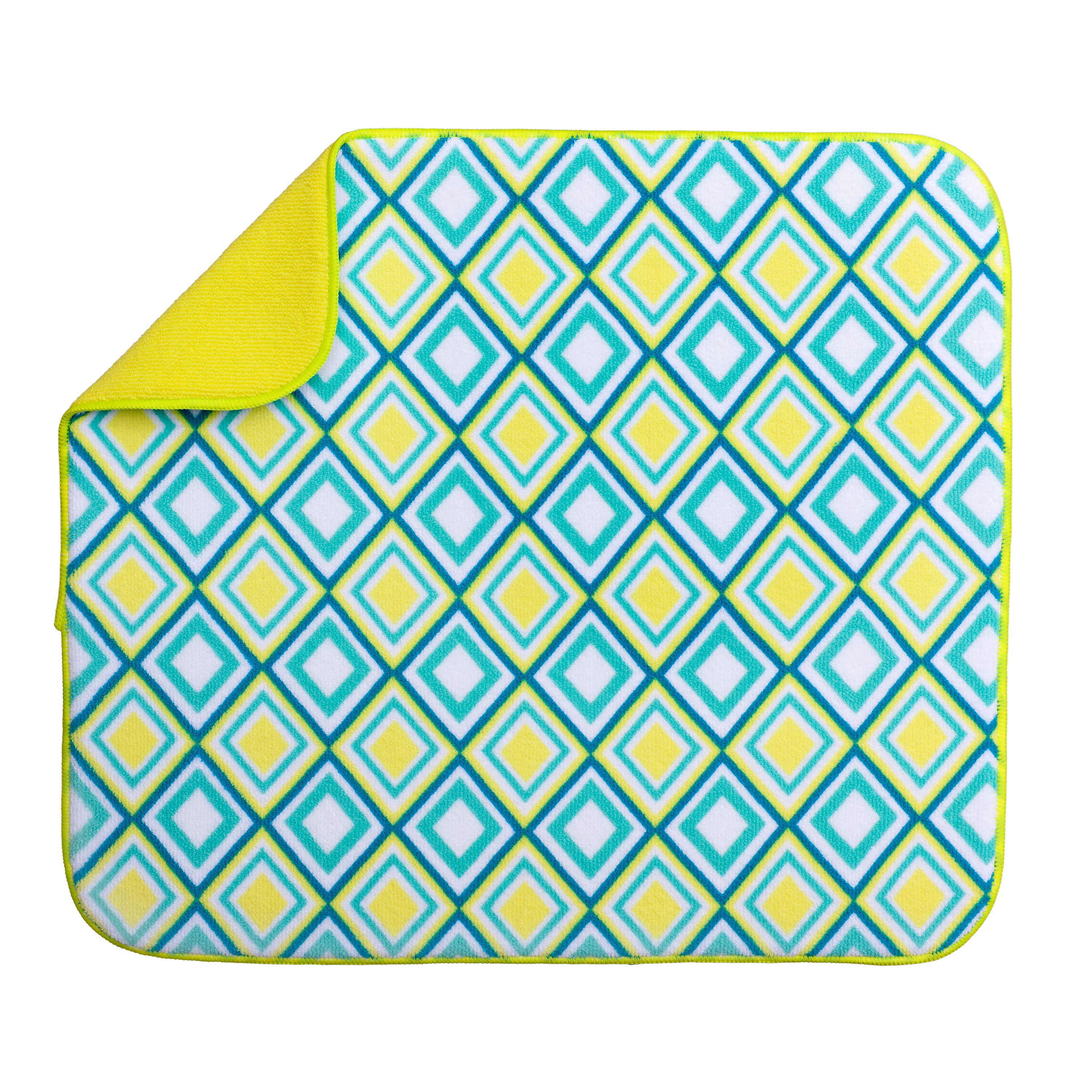 Kitchen Basics Dish Drying Mat, Yellow and Green Diamond, 16" x 18
