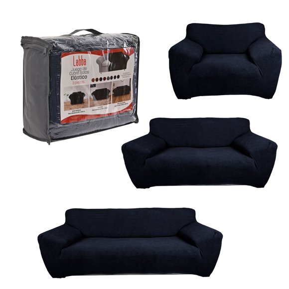 Cubre Sala Protector LABBA Fundas de Sillón Elásticas Ajustables Set de 3 Piezas Color Azul Marino