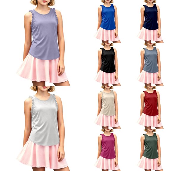KHONTS Girls Summer Workout Tank Tops Ruffle Sleeveless Racerback Crewneck Casual Loose Activewear White 160