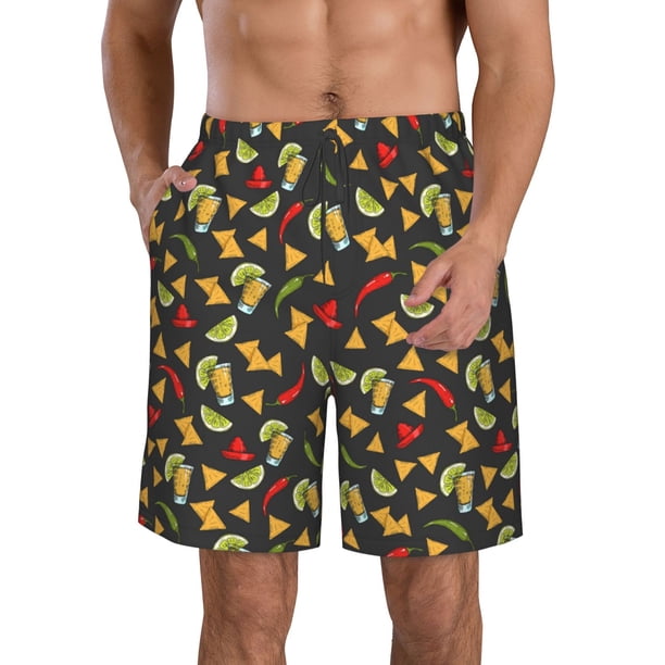 Fotbe Mexican Food Beer Trajes de Baño Estampados para Hombre, Shorts de Verano de Secado Rápido, Ropa de Playa, Bañadores-Small