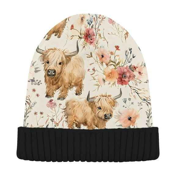 joogoo Cute Highland Cows Beanie Hats Cuffed Winter Warm Knit Thick Beanies