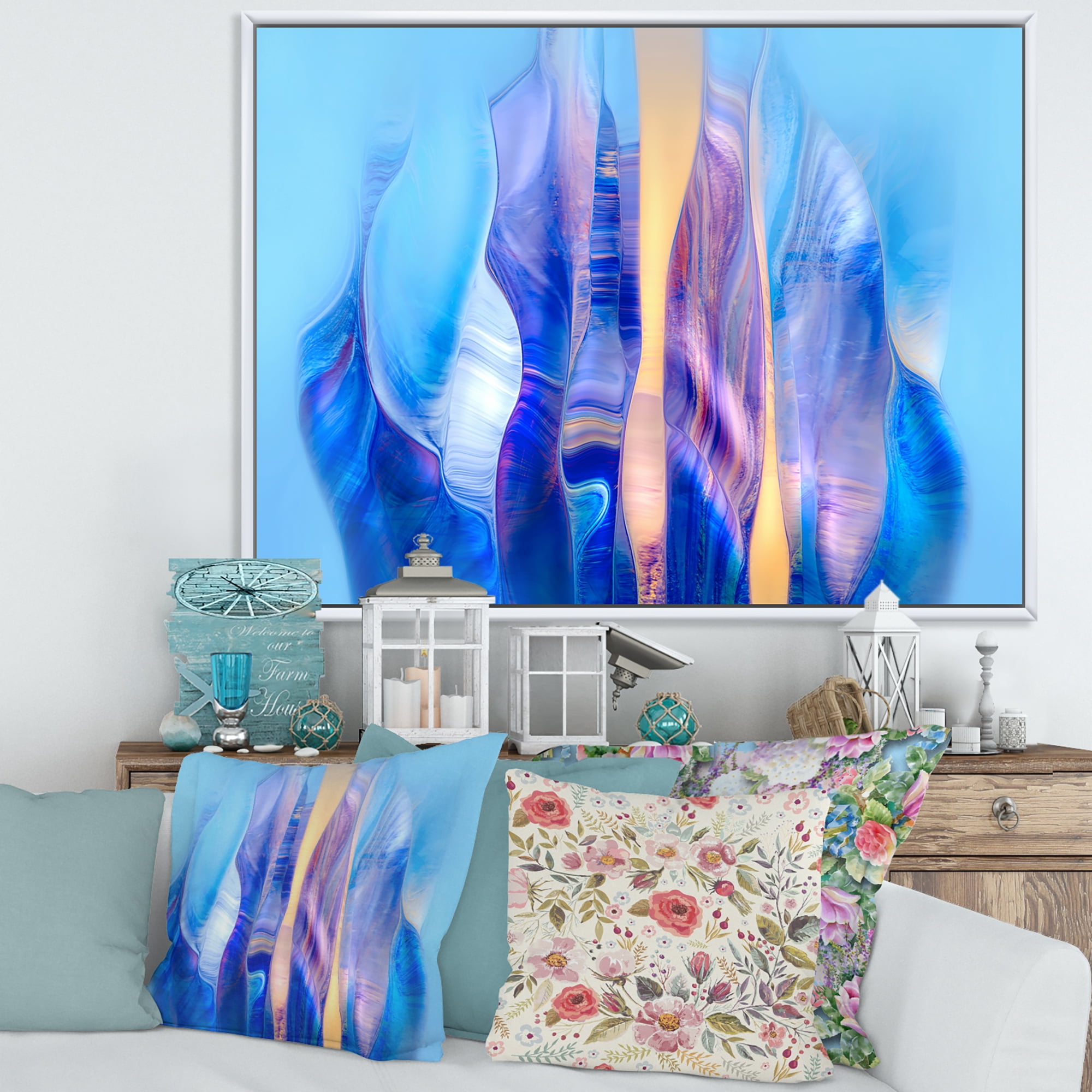 Designart 'Abstract Colorful Twisted Wavy Shape In Motion' Modern Framed Canvas Wall Art Print