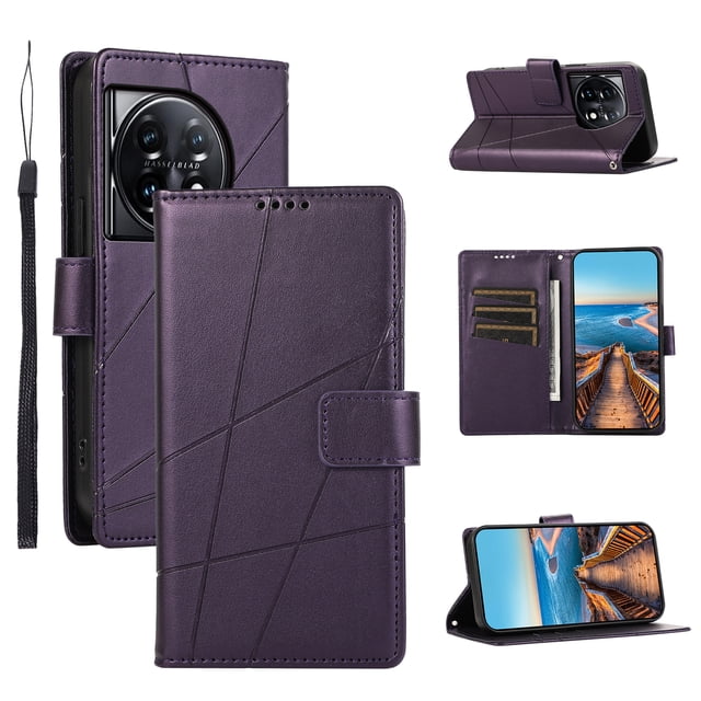 OnePlus 11 5G Case ,Vintage PU Leather Flip Cover Card Slots Magnetic Kickstand Hand Strap Case for OnePlus 11 5G