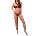 thumbnail image 2 of INSPIRE CHIC Women's Asymmetric One Shoulder Strap Metallic Ring Bikini Sets, 2 Piece Triangle Bottom Swimwear Medium Wine Red, 2 of 5