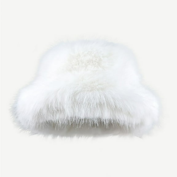 Nrmvnmi Women's Faux Fur Bucket Hats Fluffy Winter Warm Ladie's Unique Wide Brim Fisherman Cap Russian Style For Winter Snow Windproof Warm Cap