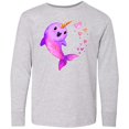 thumbnail image 3 of Inktastic Valentine's Day Cute Pink Narwhal with Hearts Long Sleeve Youth T-Shirt, 3 of 5
