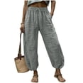 thumbnail image 4 of BUIGTTKLOP Women Wide Leg Pants Elastic Waist Baggy 3/4 Length Cropped Pants Loose Fitted Summer Capris, 4 of 6
