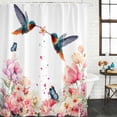 thumbnail image 2 of Pink Flower Shower Curtain, Waterproof Shower Curtains for Bathroom, Spring Floral Butterflies Birds Farmhouse Washable Fabric Bathtub Curtain Set Bath Decor with 12 Hooks Standard 72"x72", 2 of 8