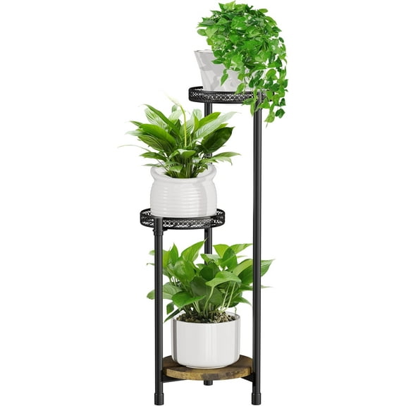 3 Tier Plant Stand Indoor,Metal Tiered Plant Shelves,Modern Corner Plant Shelf for Multiple Plants for Outdoor Living Room Balcony Garden Patio,Black