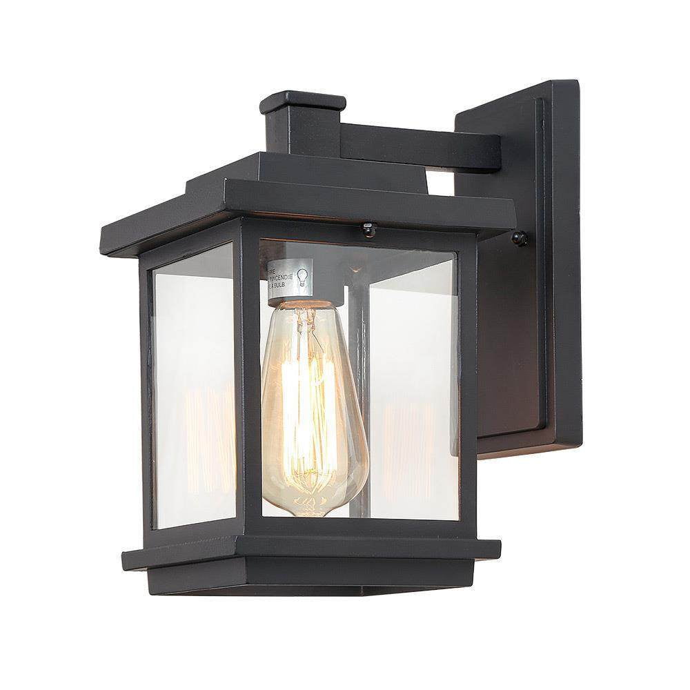 LNC 1-Light Black Square Outdoor Wall Sconce, Exterior Light Fixtures with Clear Glass