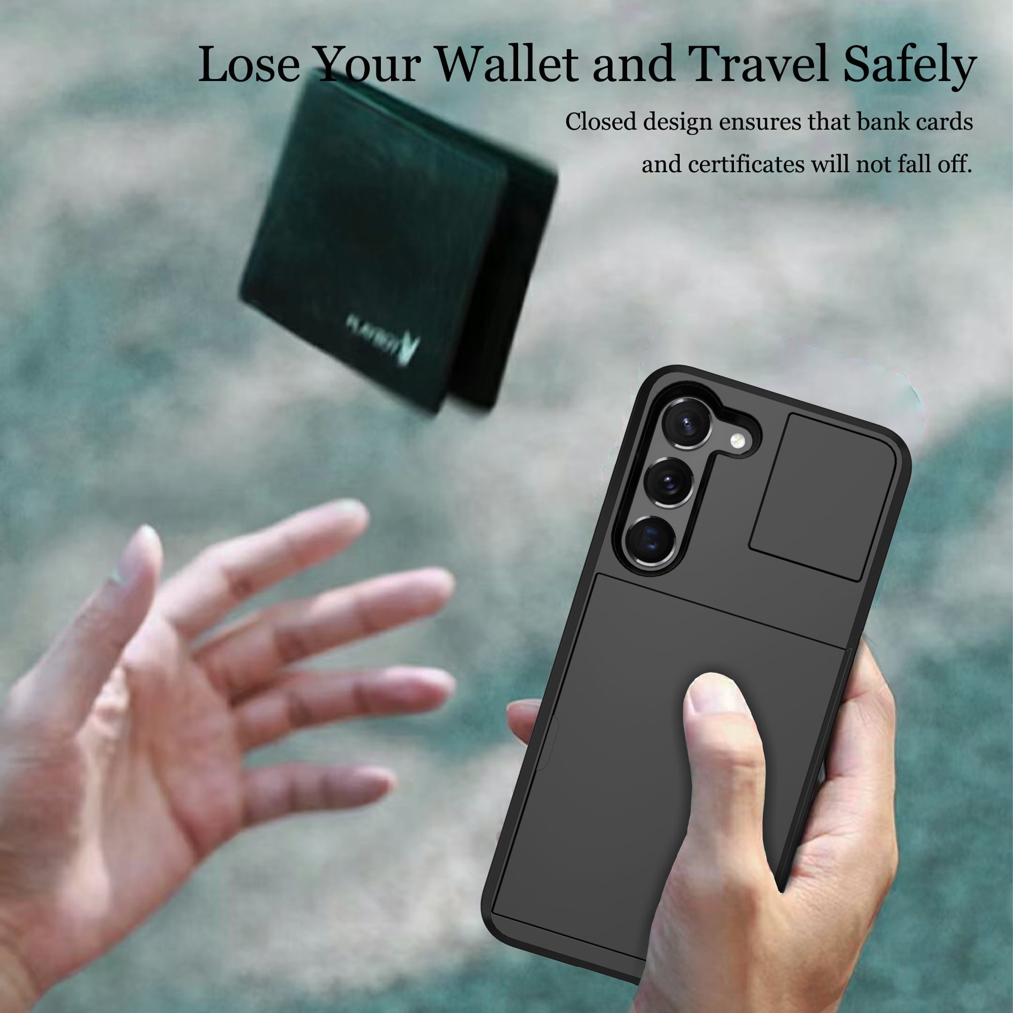 for Samsung Galaxy S22 Case Wallet Credit Card Holder ID Slot Sliding Door Hidden Pocket Men Women Anti-Scratch Dual Layer Hybrid Bumper Armor Protective Shell Back Cover,Darkblue