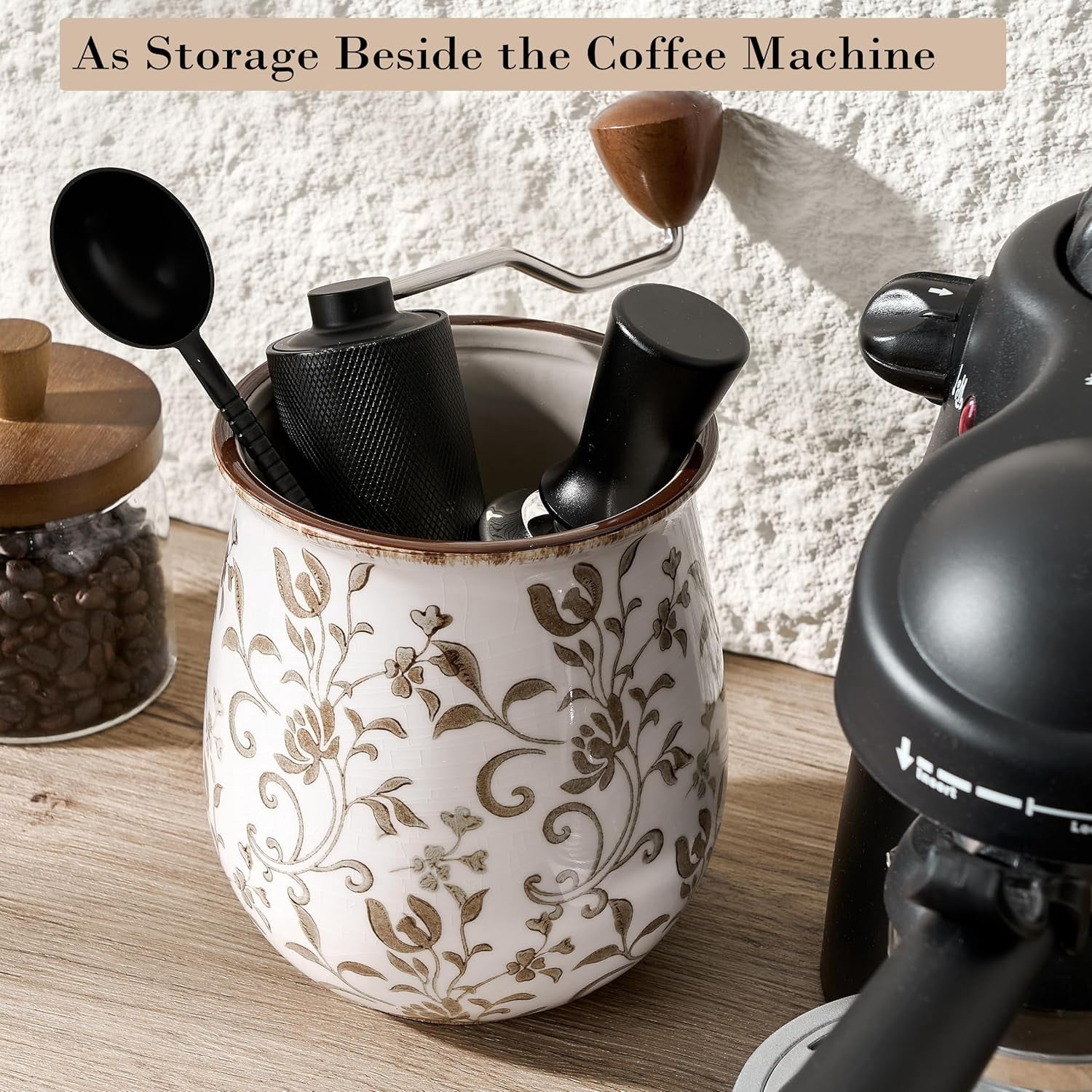 Ceramic Utensil Holder with Floral Pattern