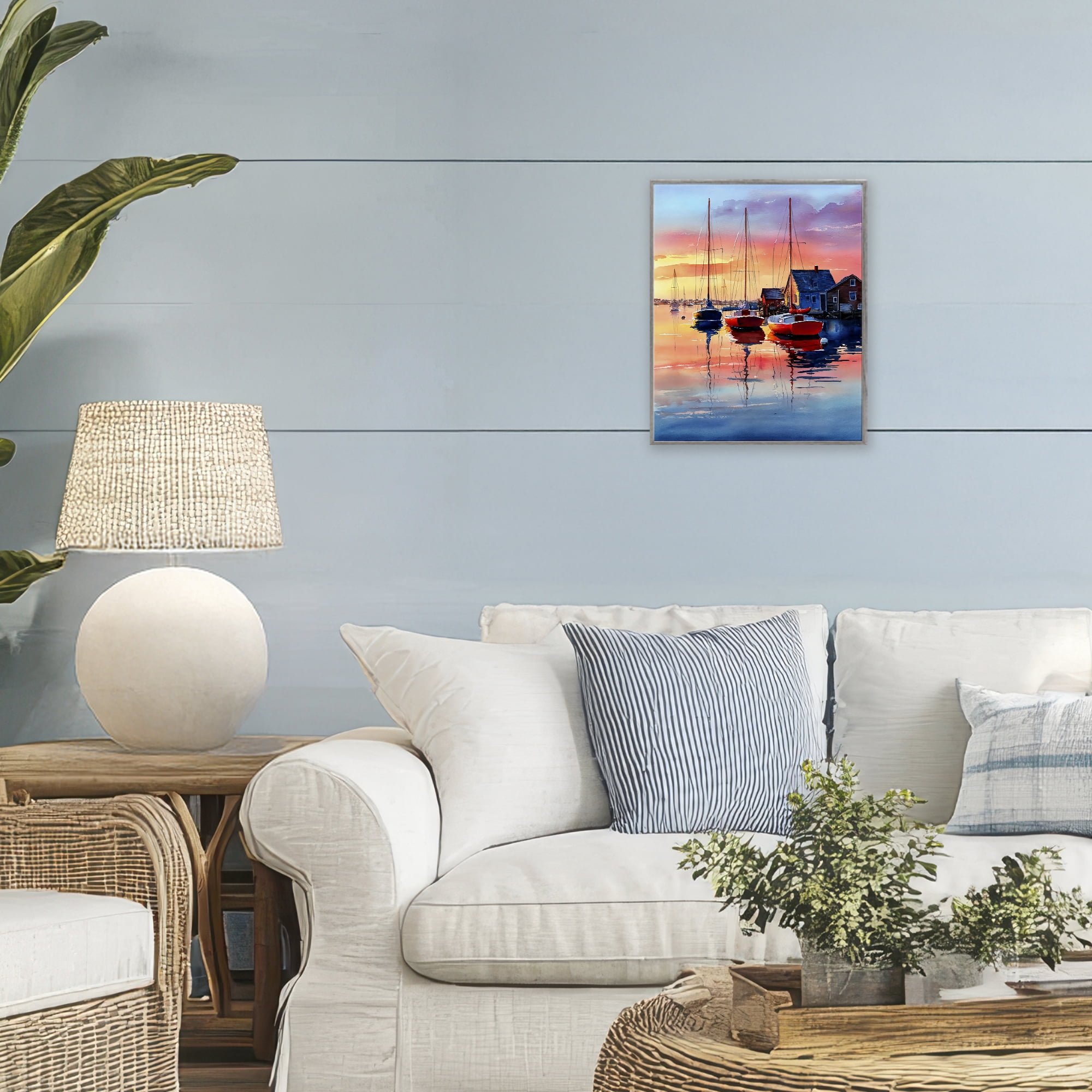 Stupell Industries Vivid Sunset at Docks Gray Framed Giclee Art, design by Franklyn Gregory