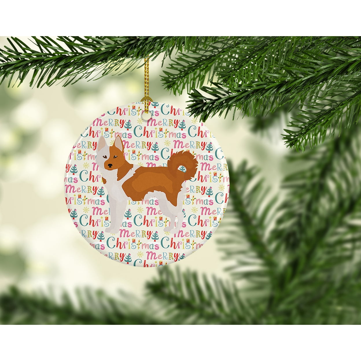 Nordic Spitz Merry Christmas Ceramic Ornament 2.8 in x 2.8 in