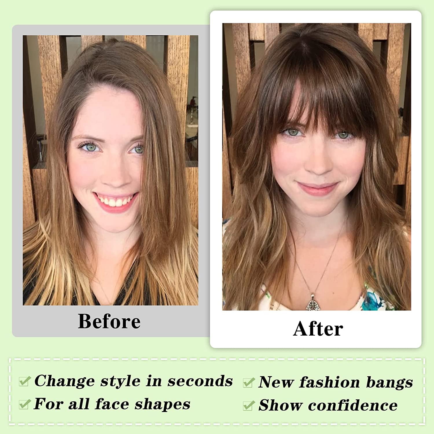 Ustar Clip in Bangs - 100% Human Hair Bangs Clip in Hair Extensions, Medium Brown Color #4 Clip on Bangs Wispy Bangs Fringe with Temples Hairpieces for Women Curved Bangs for Daily Wear