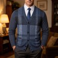 thumbnail image 4 of Samdudou Mens Sweaters Casual V Neck Button Down Plaid Pattern Long Sleeve Knitted Outerwear Classic Ribbed Trim Hem Fall Winter Warm Apparel for Business Work Holiday Gathering, 4 of 8