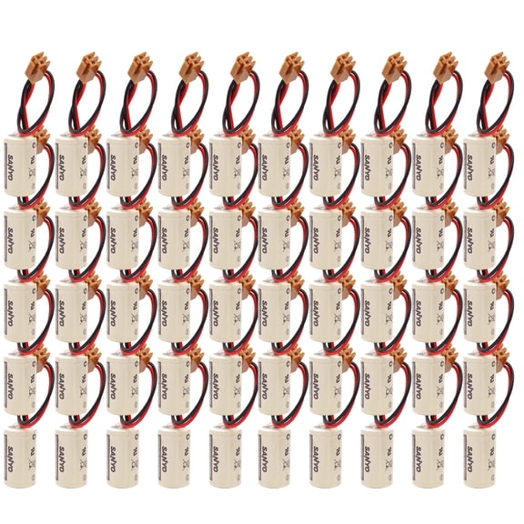 50 PCS Replacement Battery for FDK CR14250SE 3V 1/2AA PLC Battery for 1747-BA Backup Power Supply with Brownk Plug