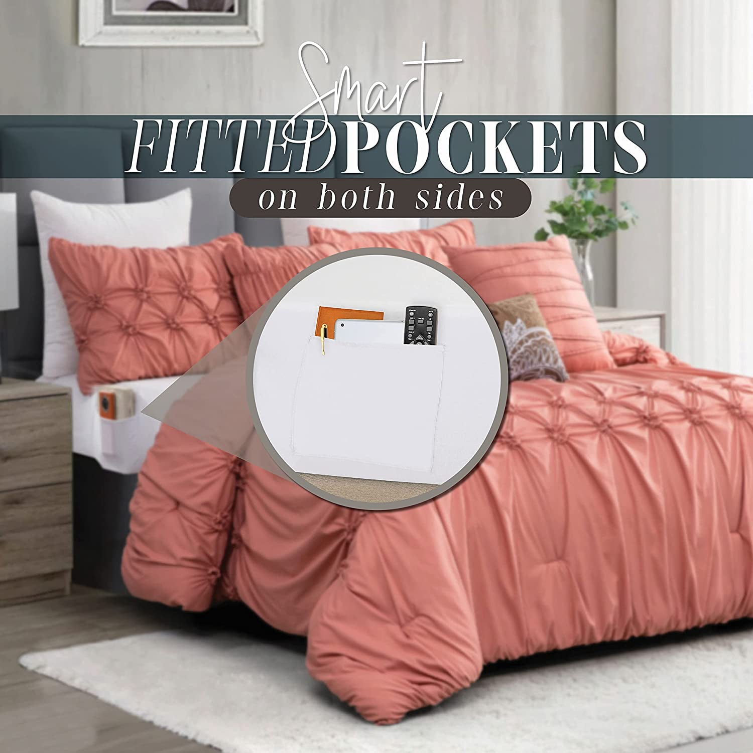 Elegant Comfort 12-Piece Bed-in-a-Bag, Ella Microsuede Comforter Collection with 6-Piece Sheet Set, Smart Pockets and Decorative Pillows, All Season Bedding, King/California King, Dusty Rose