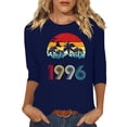 thumbnail image 2 of HOMBOM Womens T-Shirts Graphic Graphic Tees 3/4 Sleeve Blue Casual Retro 1996 Print Crew Neck Tops for Ladies Summer, 2 of 4