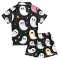 thumbnail image 2 of FORMRS Kids Short Sleeve Top and Pants Pajama Set Unisex Satin 2-Piece Sleepwear, Sizes 5-6Y, White Halloween Ghost, 2 of 8