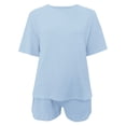 thumbnail image 4 of Womens Shorts 2 Piece Sets Summer Short Sleeve Drawstring High Waisted Shorts Matching Crop Athletic Relaxed Fit Tops Sports Clothes Light Blue XXL, 4 of 4