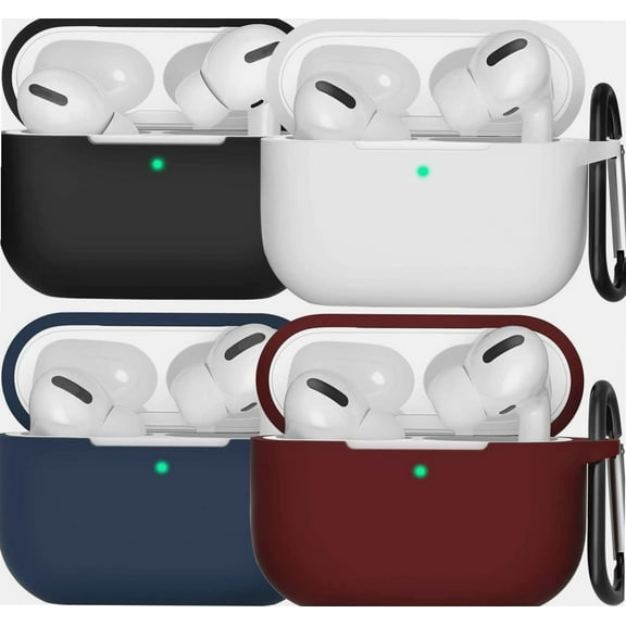 Airpods Pro Case,Apple Airpods pro Accessories Kits, [Front LED Visible] 4 Packs Airpods Pro Silicone Case,Protective Silicone Cover Skin (Black/Burgundy/Navy Blue/White)
