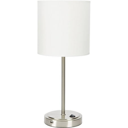 Mainstays Transitional Stick Lamp with USB Port and CFL Bulb, Brushed Steel