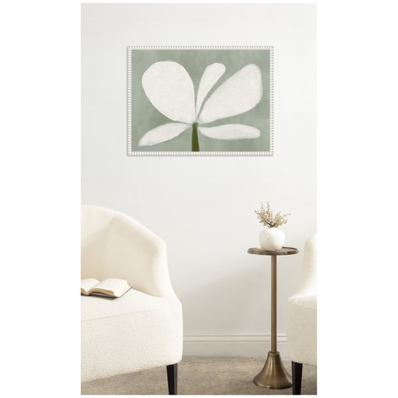 Kate and Laurel Framed Canvas Wall Art Print White Floral No. 2 by Gabrielly Guedes, 24 x 18 Sylvie Beaded White Frame, Modern Contemporary, Flower Art for Wall Decor