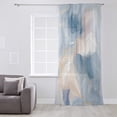 thumbnail image 3 of Blue Ombre Semi Sheer Curtains Drapes for Living Room, Bedroom, French Doors Window 84 Inches Long, Modern Geometric Yellow Lines Abstract Art Rod Pocket Chiffon Curtain Drapery Voile Drape Panel, 3 of 6