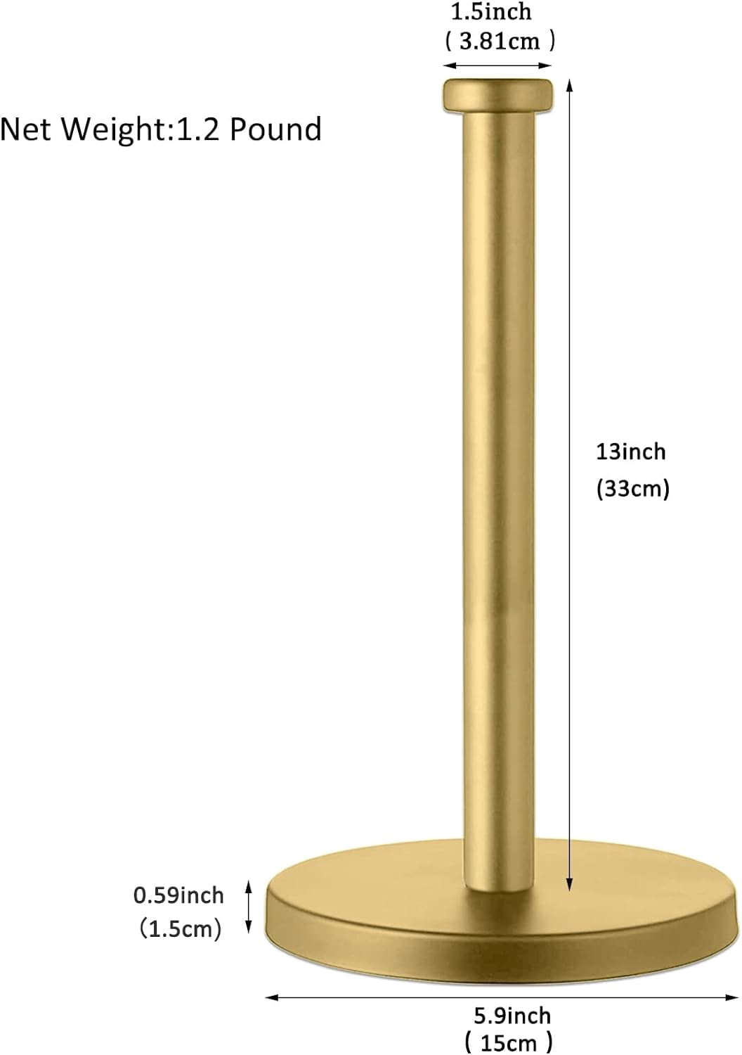 Stainless Steel Gold Paper Towel Holder Countertop for Kitchen Bathroom, Standing Paper Towel Holder with Weighted Base.