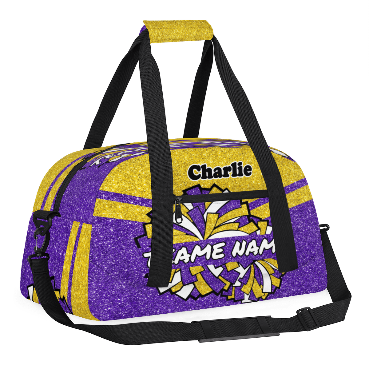 Personalized Cheerleader Bag Dance Bag for Girls, Custom Team Bag Gym Bag Sport Duffel Bag, Weekender Bags Travel Bag for Cheer Team Glitter Gold Purple