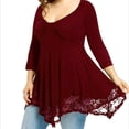 thumbnail image 3 of Vestido corto de empalme de encaje de talla grande para mujer Blusa de manga larga sexy Top informal de trabajo Methold AP1427-01B, 3 of 7