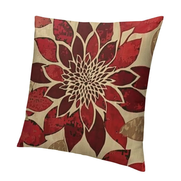 SHANXI Red Brown Dahlia Farmhouse Decorations Outdoor Throw Pillows Geometry Design Summer Outdoor Decorative Linen Cushion Case for Couch Sofa Home 12x12in