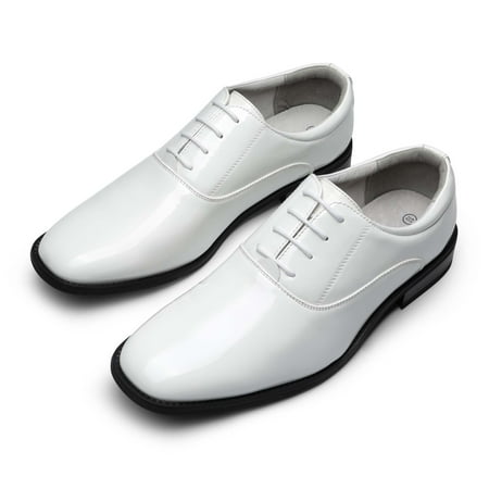 

Men s Faux Patent Leather Tuxedo Dress Shoes Classic Lace-up Formal Oxford WHITE size 9