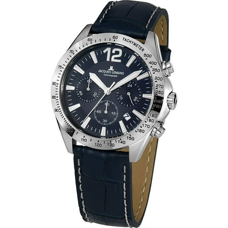 - Jacques Lemans Men's Sport 42mm Blue Leather Band Steel Case Quartz Analog Watch 42-5B