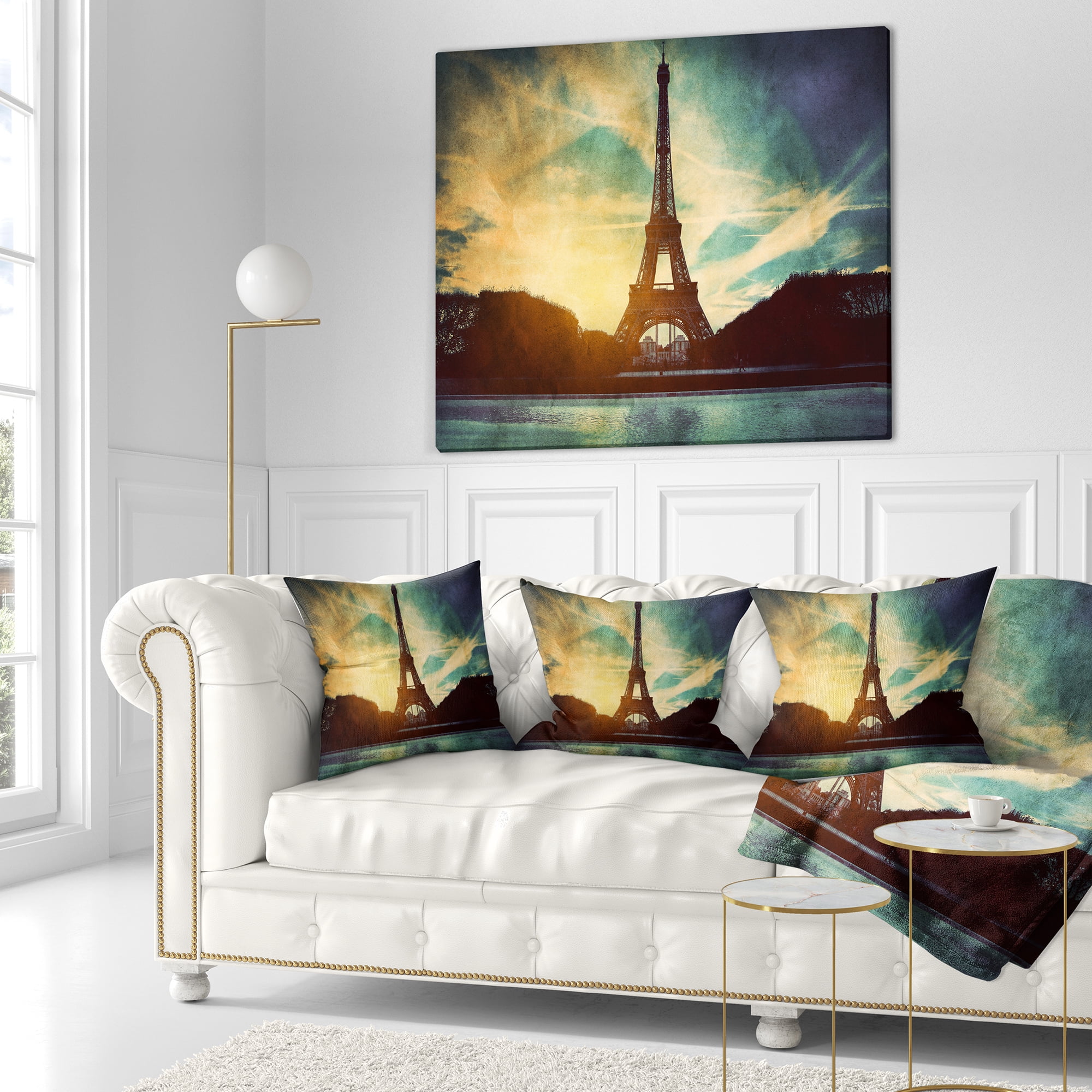 Designart Paris Eiffel TowerRetro Style - Cityscape Throw Pillow - 16x16