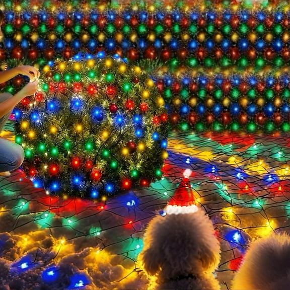 Christmas Net Lights Outdoor 360 LED 12FTx5FT Multicolored Christmas Bush Mesh Lights Connectable Waterproof String Light 8 Modes for Decorations Indoor Xmas Tree Bushes Garden Decor Party