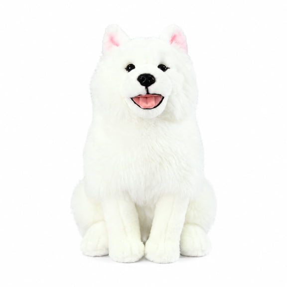 Samoyed Stuffed Animal, 11.02 in Sitting White Dog Plush Toy, Soft Long-Pile Fur, Gift for Dog Lovers