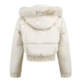 thumbnail image 6 of felwors Womens Trendy Winter Coat Lamb Fur Leather Cropped Lambswool Biker Jacket Lapel Zipper Bomber Aviator Coat White, S, 6 of 8