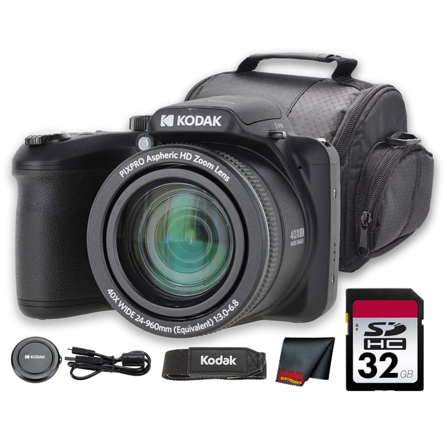 Kodak PIXPRO AZ255 16MP Digital Camera, 25X Optical Zoom, 1080p Video, 3" LCD, Black with 32GB Memory Card & Camera Case