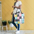 thumbnail image 4 of FORMRS Womens Canvas Tote Bag with Zipper Inner Pocket Shoulder Handbag, Gray Checkered Pattern, 4 of 7