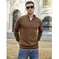 thumbnail image 3 of COOFANDY Men's Quarter Zip Up Pullover Slim Fit Lightweight Mock Neck Long Sleeve Sweaters Light Brown M, 3 of 5