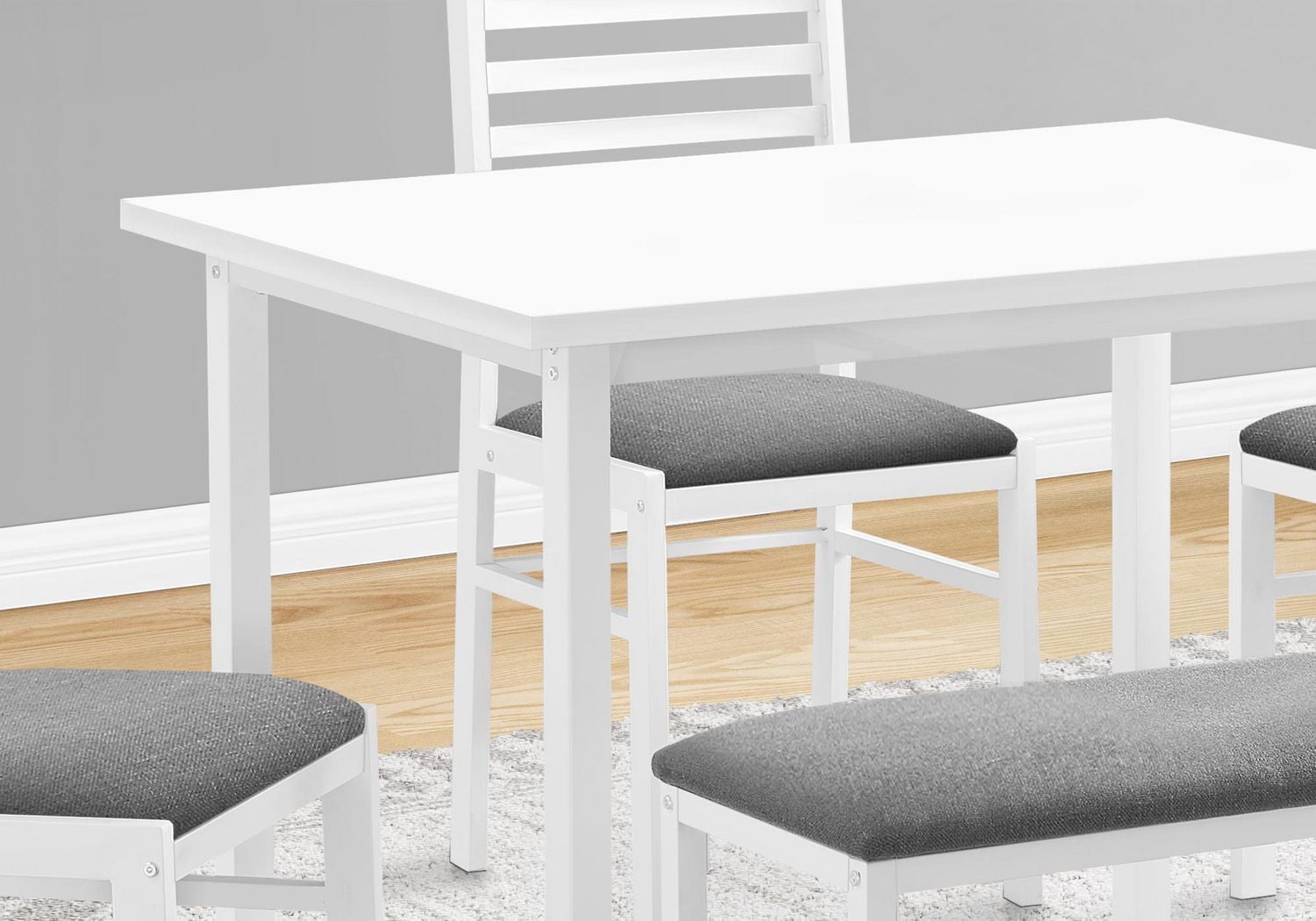 Monarch Specialties Dining Set, 5pcs Set, 40" Rectangular, Kitchen, Small, White Metal And Laminate, Grey Fabric, Contemporary, Modern