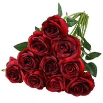 Namzi Dark Red Artificial Flowers, 50cm Silk Rose Bouquet (10 pcs) - Realistic Fake Roses for Wedding Centerpiece, Table Decor, Home Office Artificial Plants, Faux Floral Arrangement