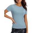 thumbnail image 4 of Mujeres Moda Salvaje Camisetas Color Sólido Cuello Redondo Manga Larga Camisas Primavera Otoño Slim Fit Streetwear Nituyy Color Sólido Cuello Redondo Manga Larga Bottoming Camisetas, 4 of 5