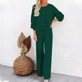 thumbnail image 3 of Scyoekwg Women's two Piece Outfits Loose Fall Outfits Crewneck Long Sleeve Tops Wide Legs Pants Two-piece Set Solid Color Casual Fashion Matching Sets (Mint Green,S), 3 of 6