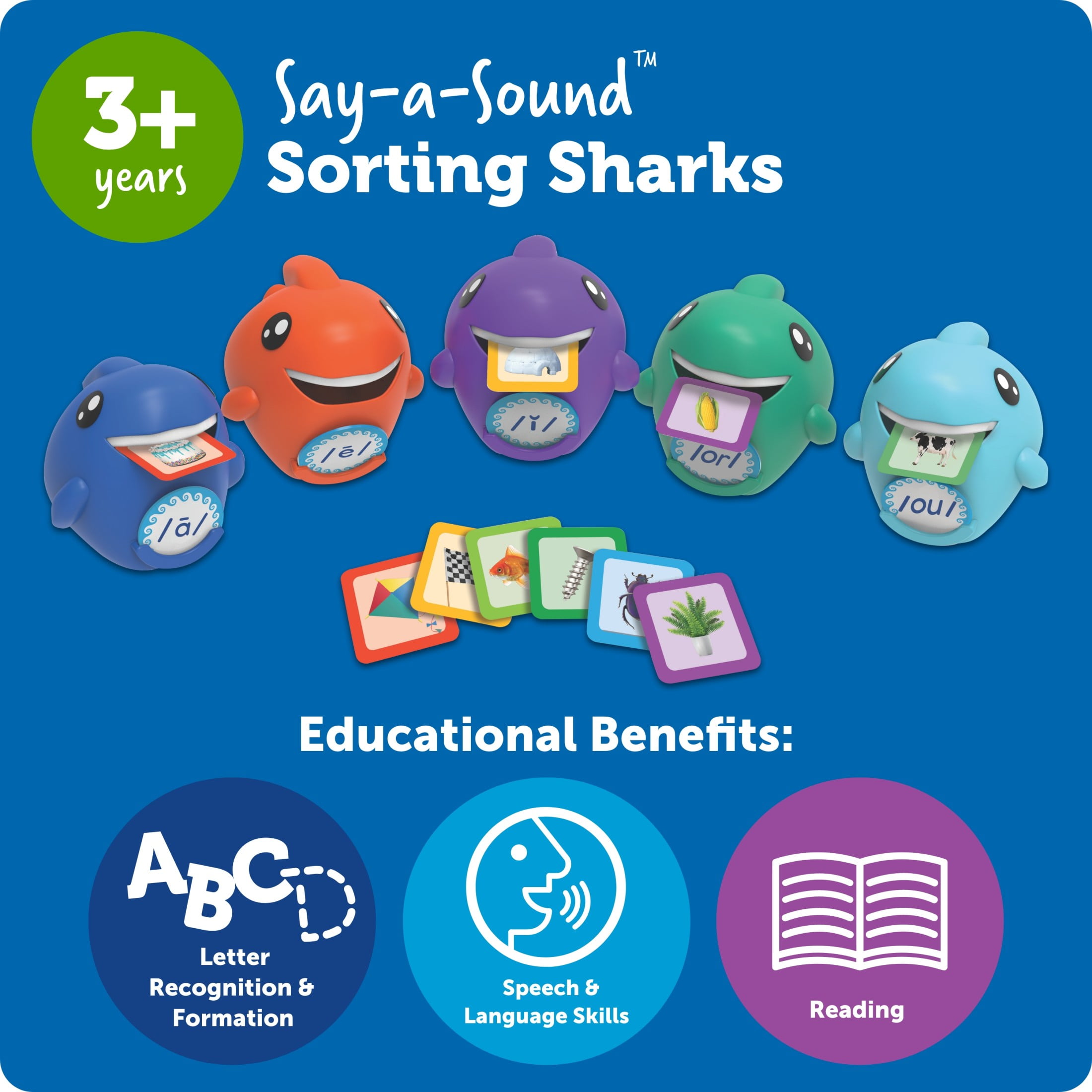 Learning Resources Say-a-Sound Sorting Sharks, Preschool Learning Activities, ABC Flash Cards, Speech Therapy Toys, Ages 3+, 225 Pieces