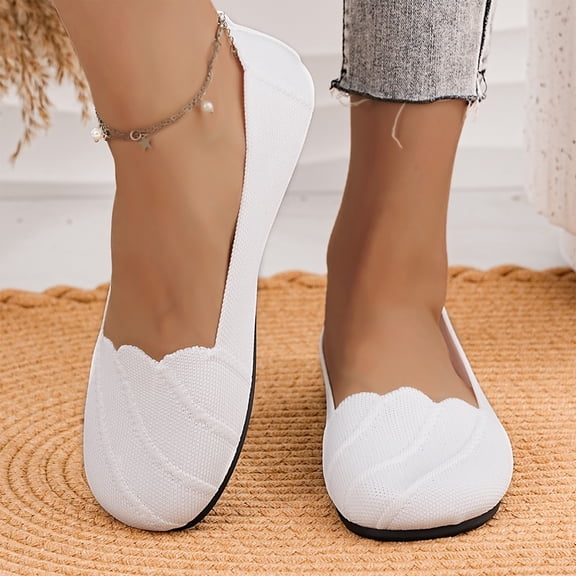 Willtoo Women's Knit Ballet Flats Round Toe Slip On Breathable Shoes Comfortable Casual Work Flat Shoes
